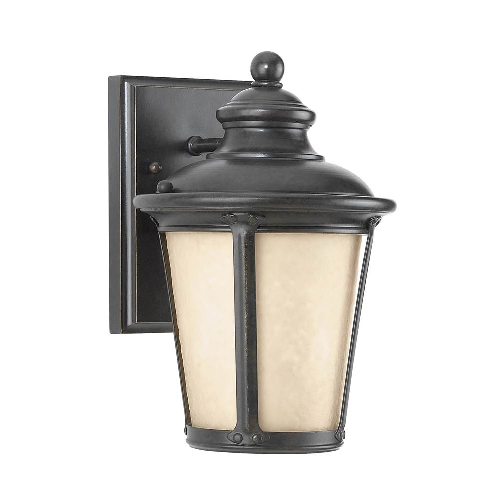 Generation Lighting Cape May Traditional 1-Light Led Outdoor Exterior Small Dark Sky Compliant Wall Lantern Sconce In Burled Iron Grey W/Etched Light Amber Glass Diffuser
