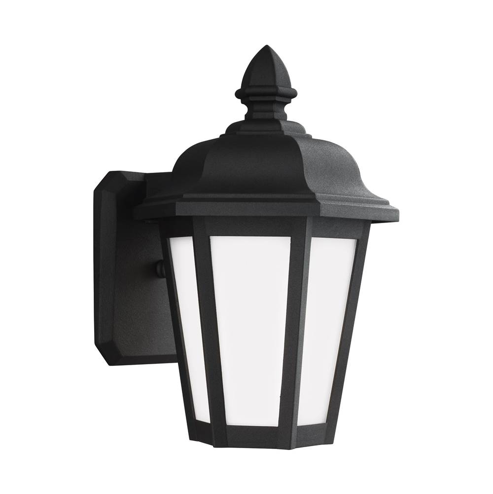 Generation Lighting Brentwood Traditional 1-Light Outdoor Exterior Small Wall Lantern Sconce In Black Finish With Smooth White Glass Panels