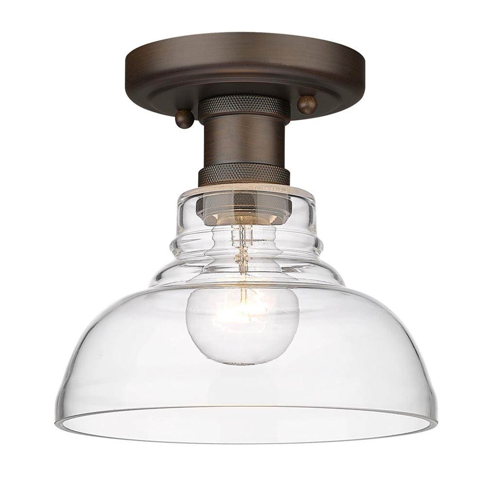 Golden Lighting Carver RBZ Flush Mount in Rubbed Bronze with Clear Glass Shade