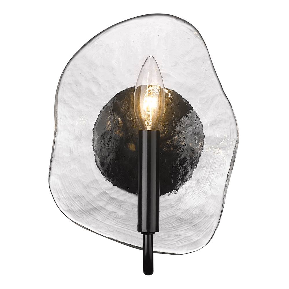 Golden Lighting Samara 1 Light Wall Sconce in Matte Black with Hammered Water Glass Shade