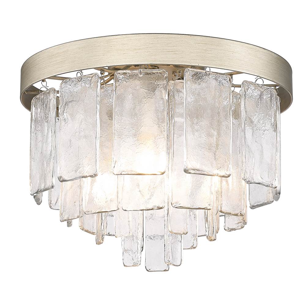 Golden Lighting Ciara WG 3 Light Flush Mount in White Gold with Hammered Water Glass Shade