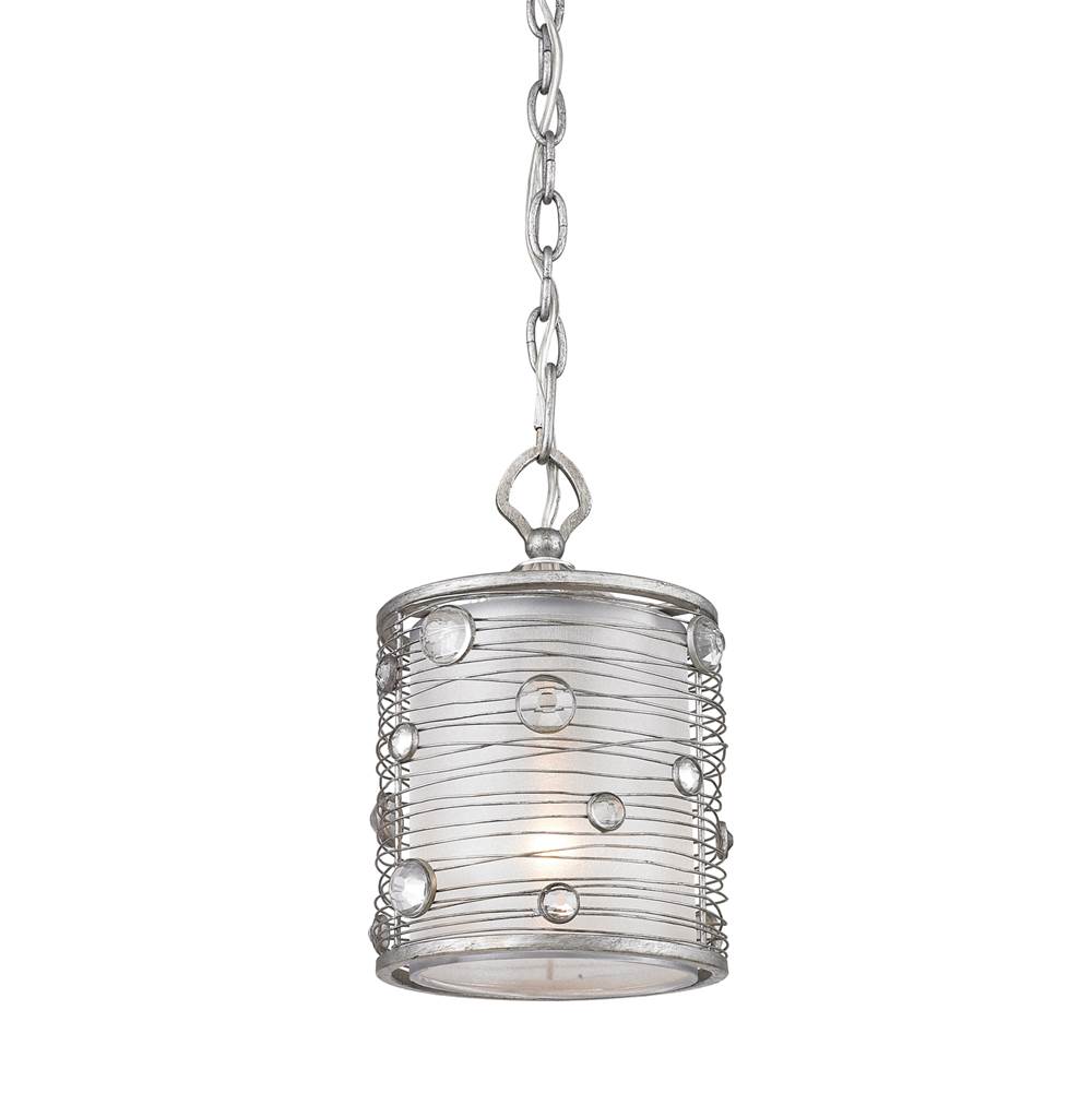 Golden Lighting Joia Mini Pendant in Peruvian Silver with Sterling Mist Shade