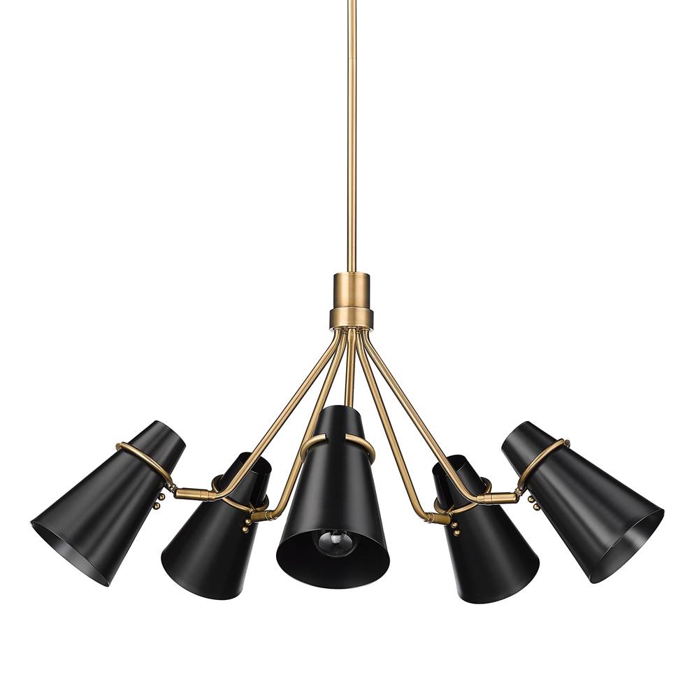 Golden Lighting Reeva 5 Light Chandelier in Modern Brass with Matte Black Shade Shade
