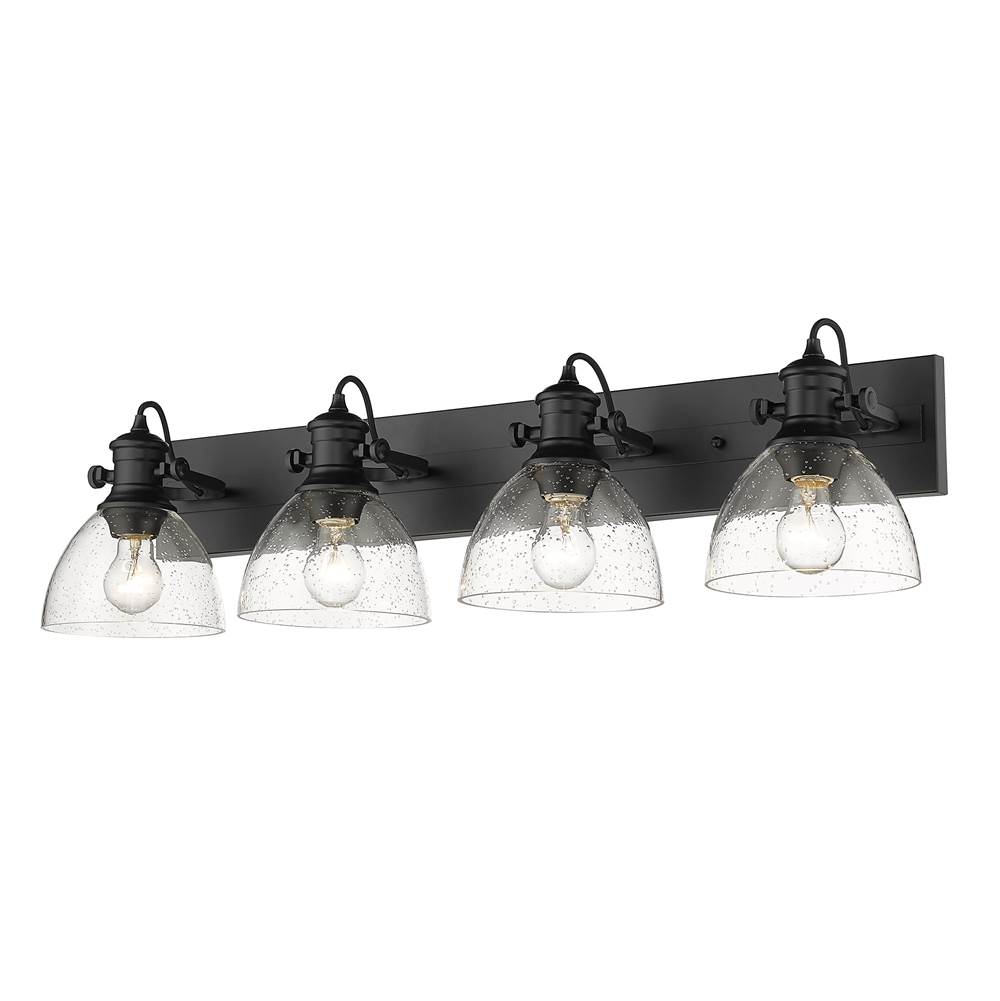 Golden Lighting Hines 4-Light Bath Vanity in Matte Black with Seeded Glass Shades