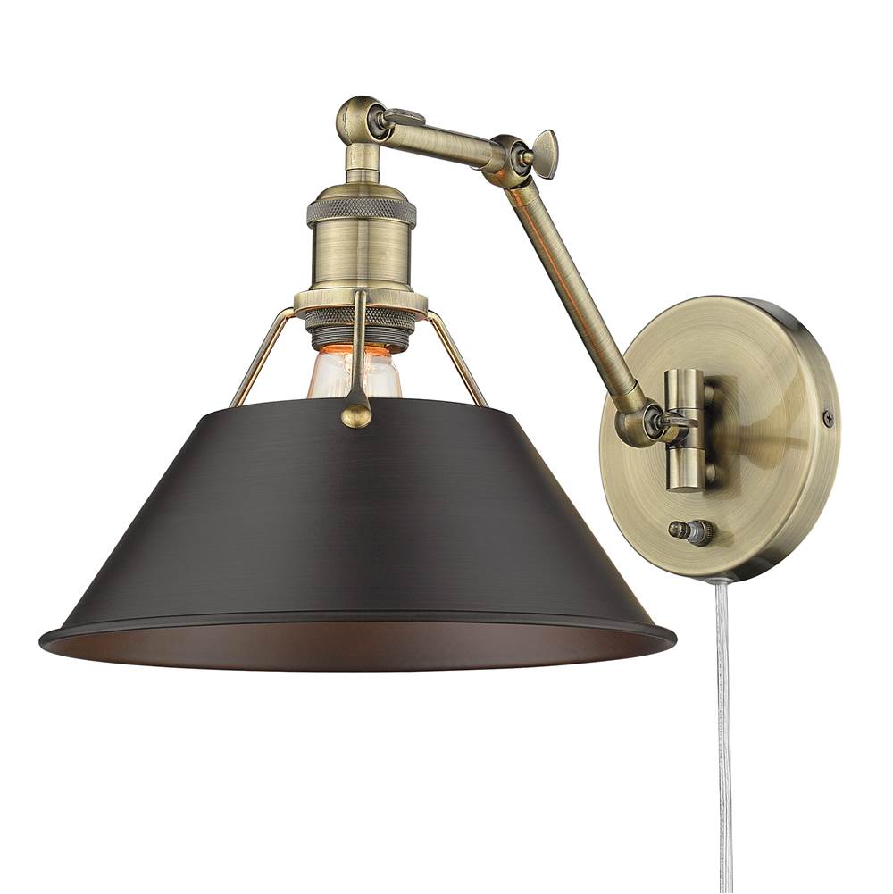 Golden Lighting Orwell AB Articulating 1 Light Wall Sconce with Rubbed Bronze Shade