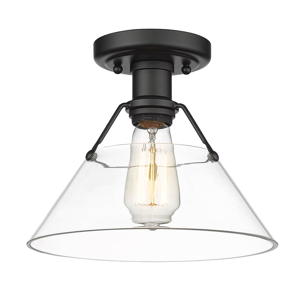 Golden Lighting Orwell BLK Flushmount in Matte Black with Clear Glass Shade