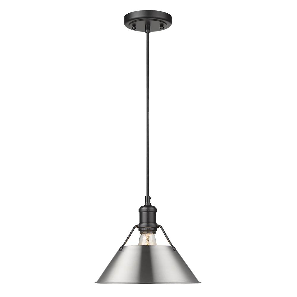 Golden Lighting Orwell BLK 1 Light Pendant - 10'' in Matte Black with Pewter Shade
