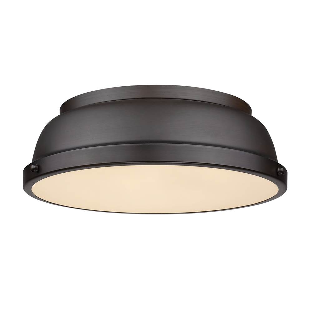 Golden Lighting Duncan 14'' Flush Mount in Rubbed Bronze with a Rubbed Bronze Shade