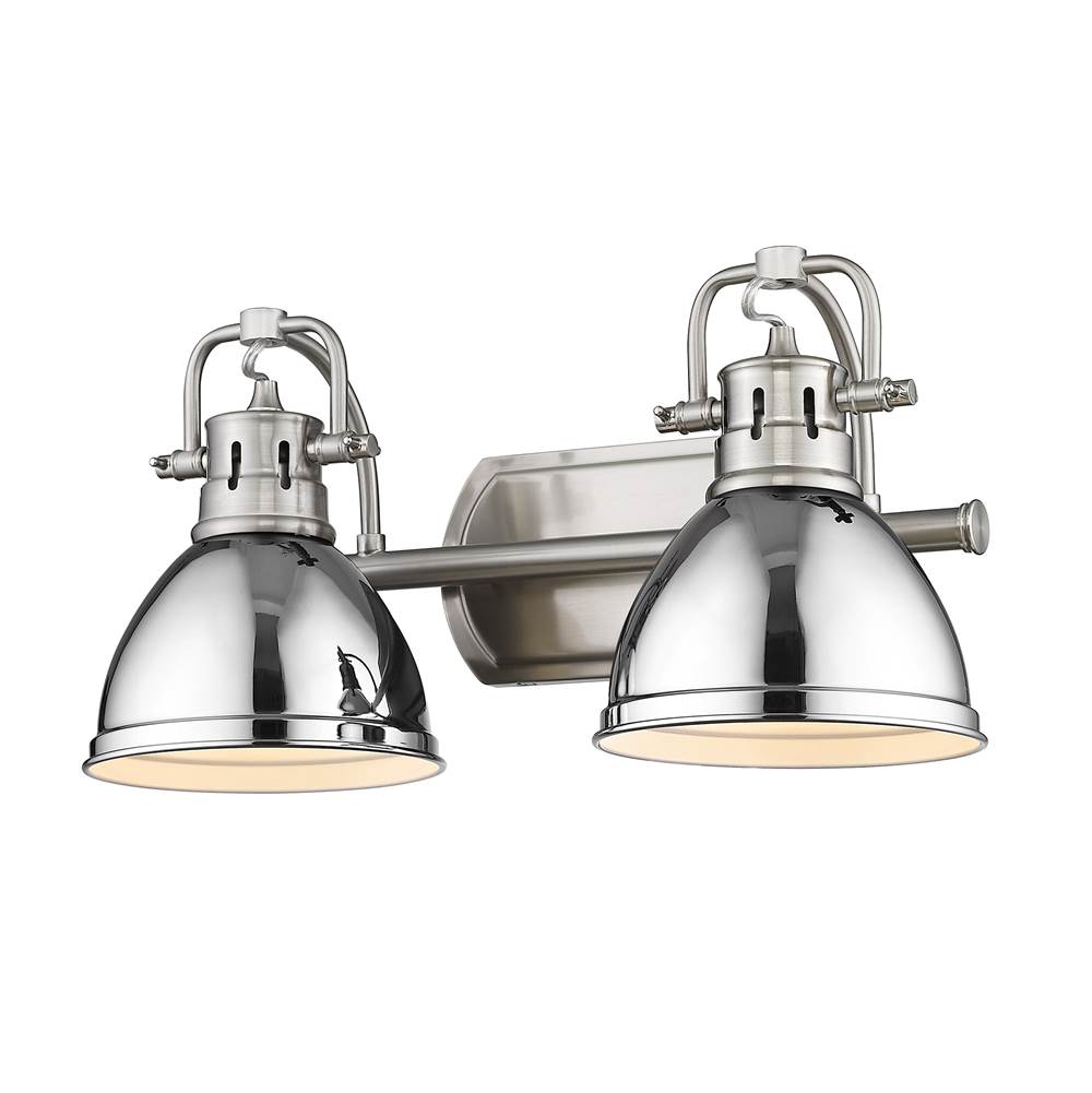 Golden Lighting Duncan 2 Light Bath Vanity in Pewter with Chrome Shades