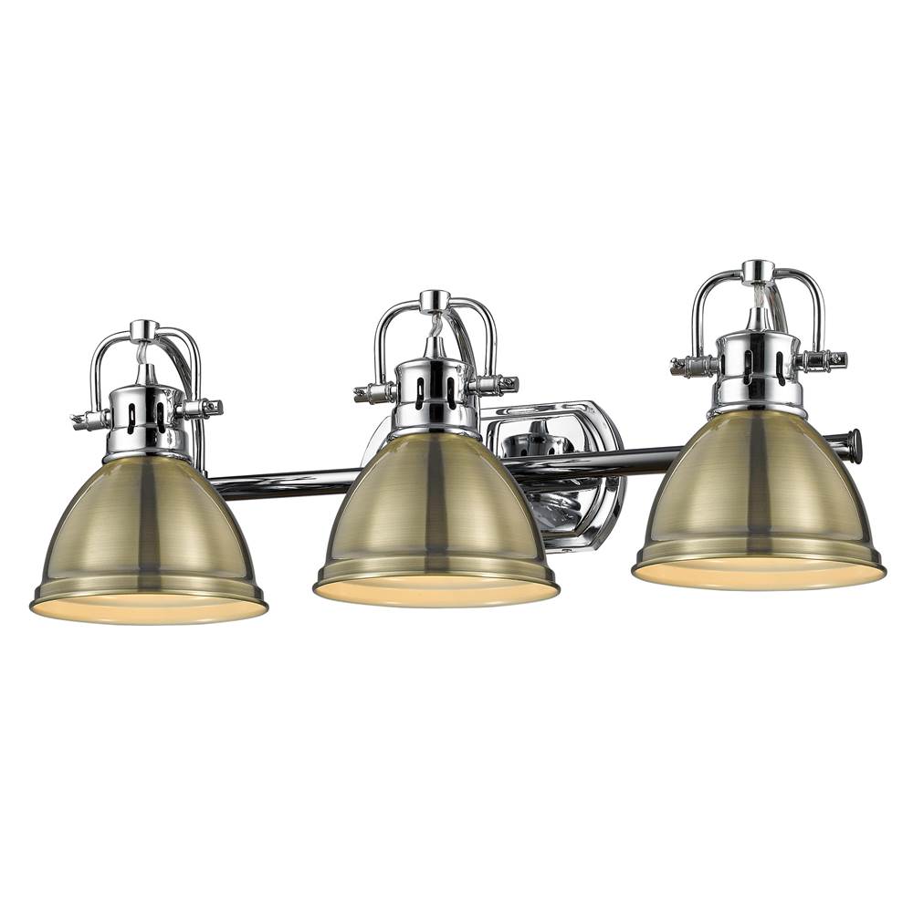 Golden Lighting Duncan 3 Light Bath Vanity in Chrome with an Aged Brass Shade