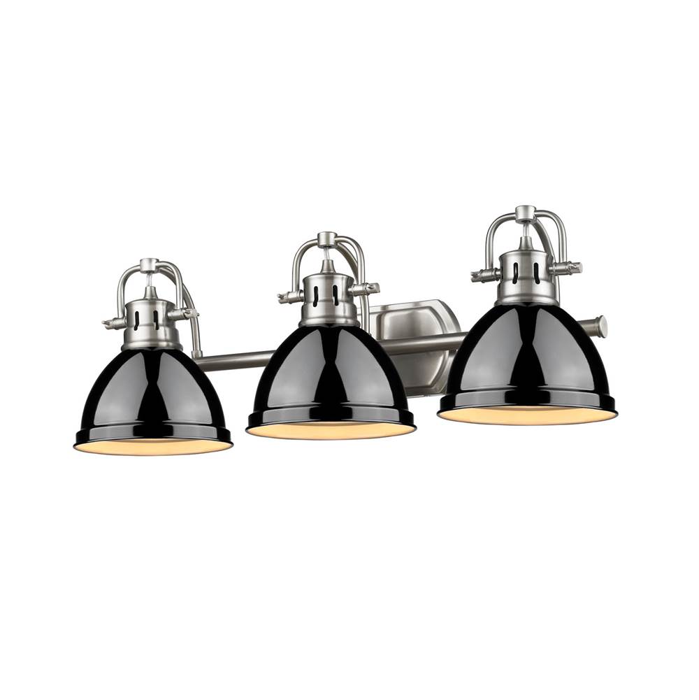 Golden Lighting Duncan 3 Light Bath Vanity in Pewter with a Black Shade