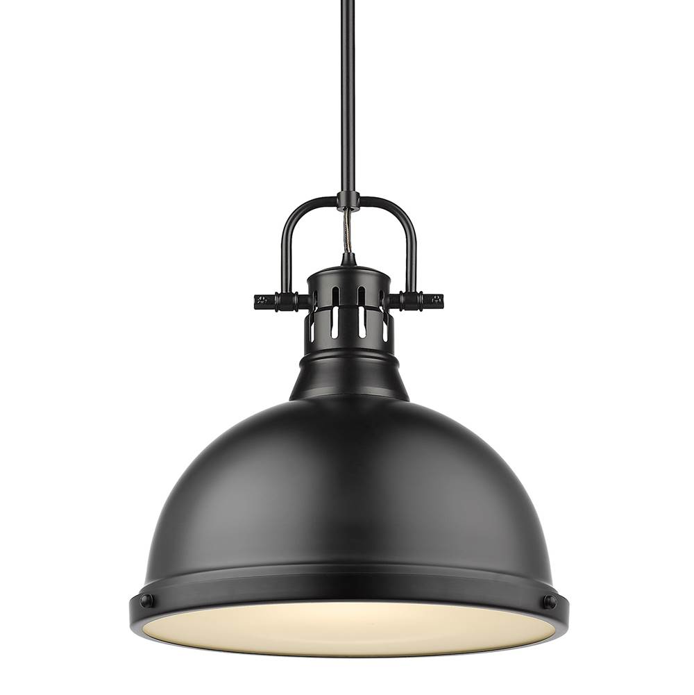 Golden Lighting Duncan 1 Light Pendant with Rod in Matte Black with a Matte Black Shade