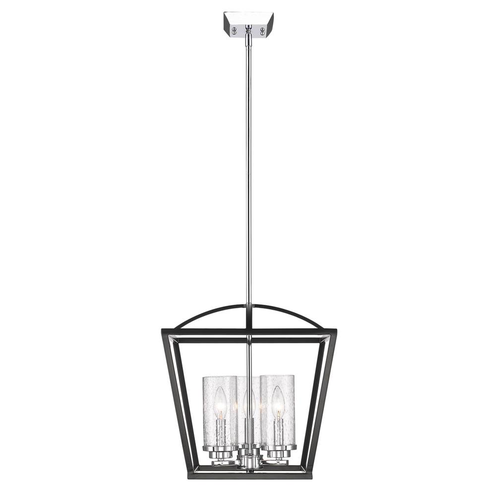 Golden Lighting Mercer 3 Light Pendant in Matte Black with Chrome accents and Seeded Glass