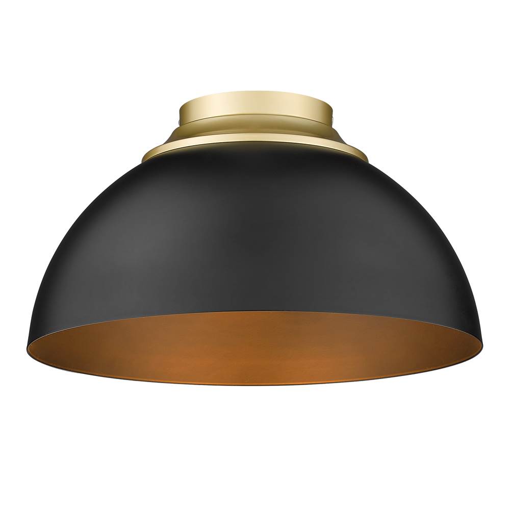 Golden Lighting Zoey Flush Mount in Olympic Gold with Matte Black Shade