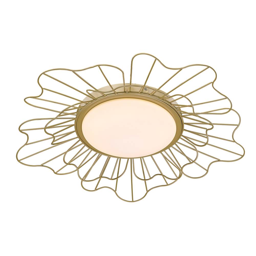 Golden Lighting Yasmin LOG Flush Mount - 24'' in Olympic Gold with Opal Glass Shade