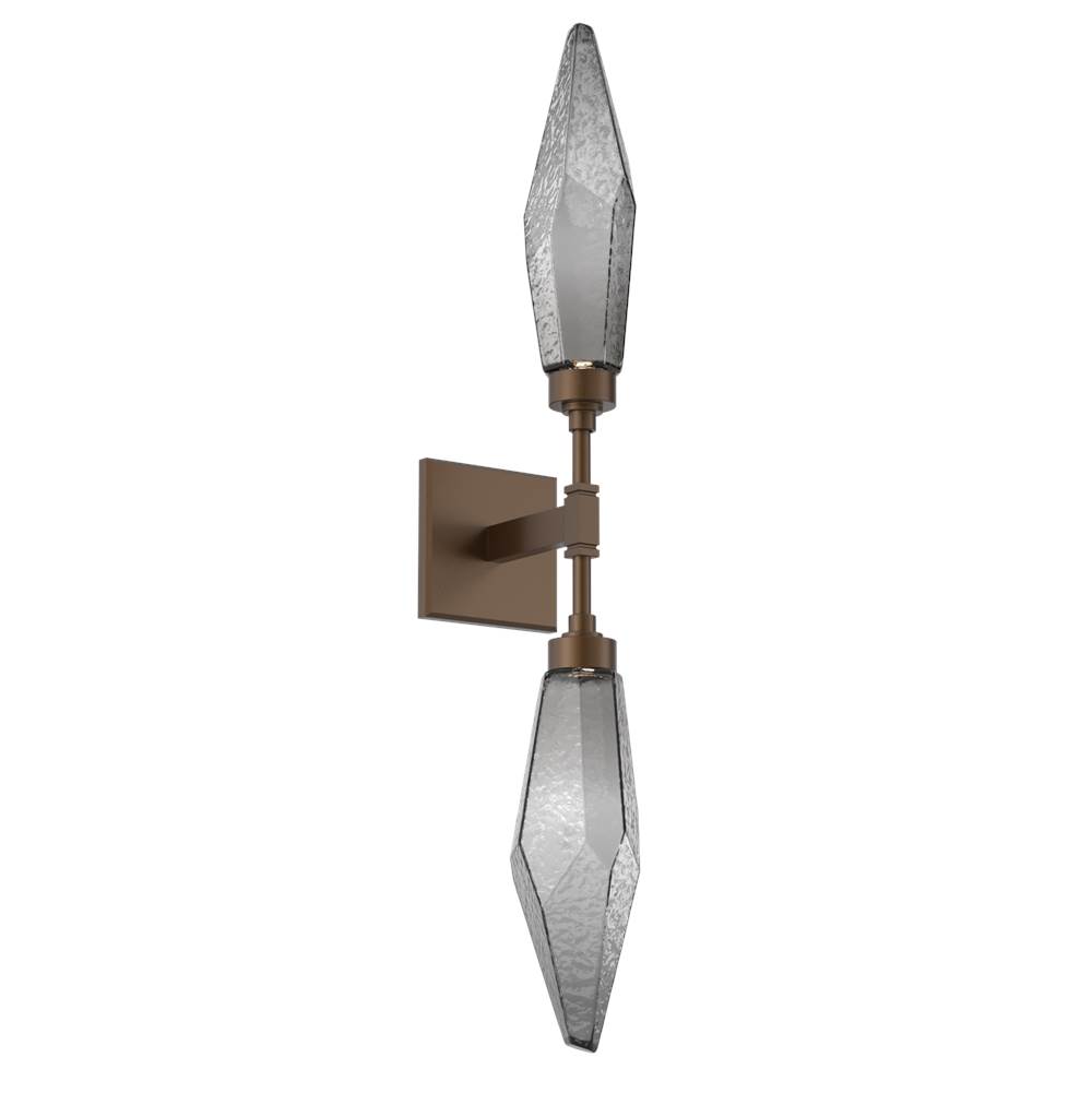 Hammerton Studio Rock Crystal Double Sconce-Flat Bronze-Chilled Blown Glass