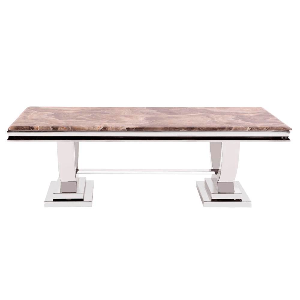 Howard Elliott Stainless Steel Coffee Table with Stone Top with Faux Marble Finish