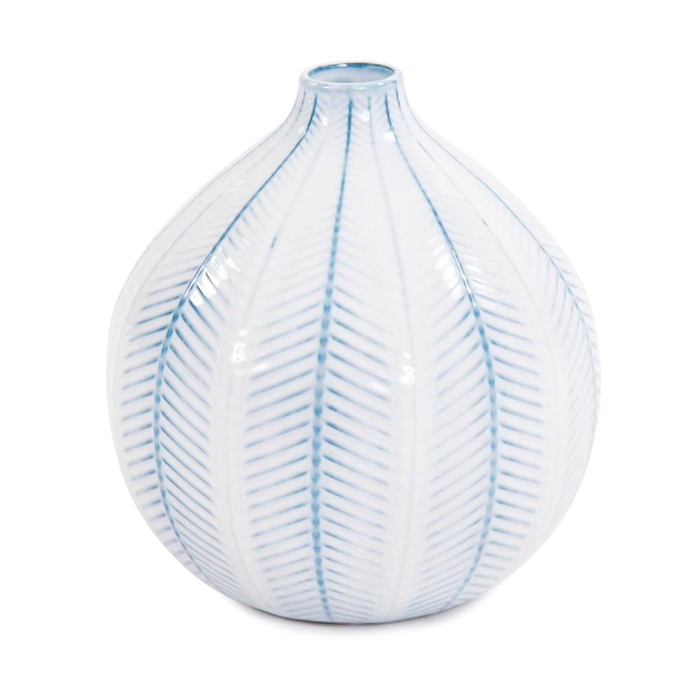 Howard Elliott Howard Elliott Blue and White Chevron Ceramic Globe Vase Small