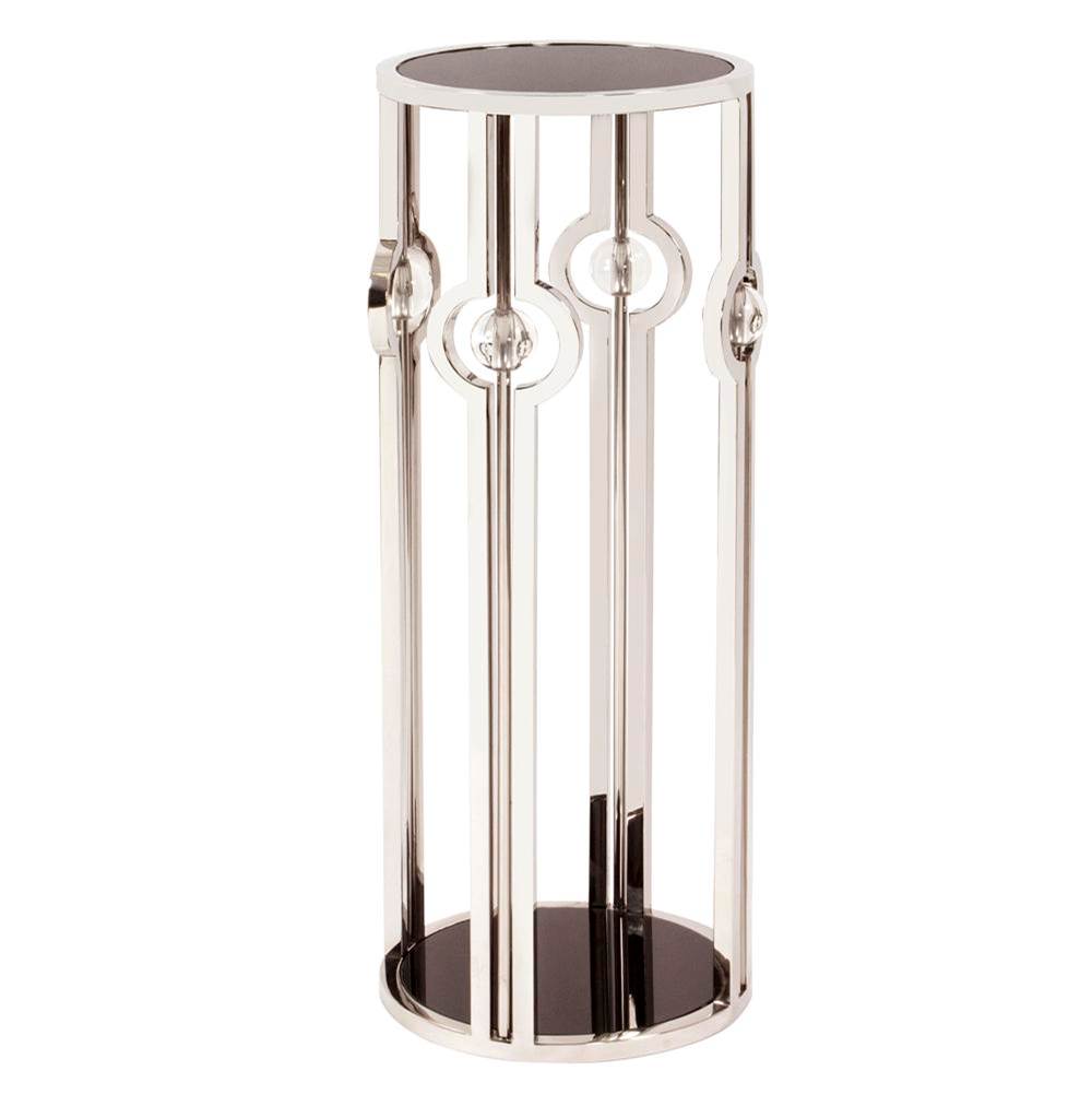 Howard Elliott Stainless Steel Pedestal with Black Tempered Glass and Acrylic Ball Details, Large