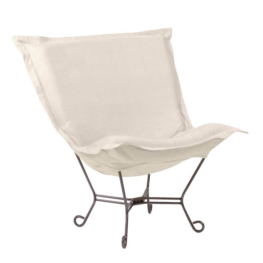 Howard Elliott Scroll Puff Chair Sterling Sand Titanium Frame