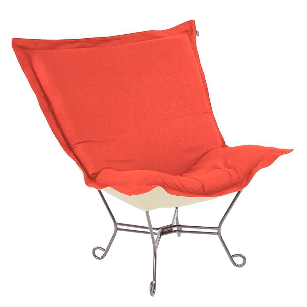 Howard Elliott Scroll Puff Chair Linen Slub Poppy Titanium Frame