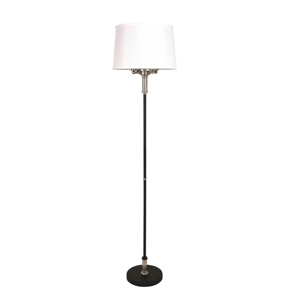 House Of Troy Alpine 4 Light Cluster Black/Satin Nickel Floor Lamp With White Silk Softback Shade