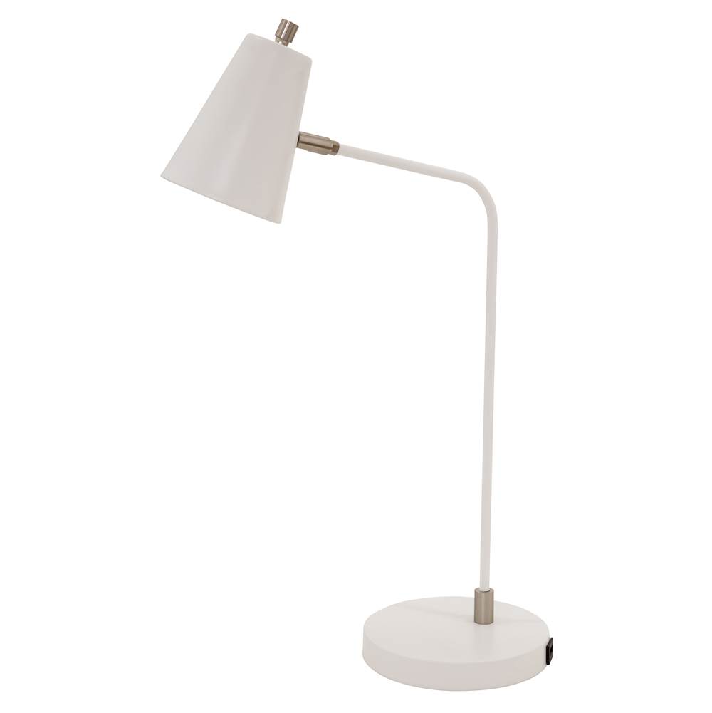 House Of Troy Kirby LED task lamp in white with satin nickel accents and USB port