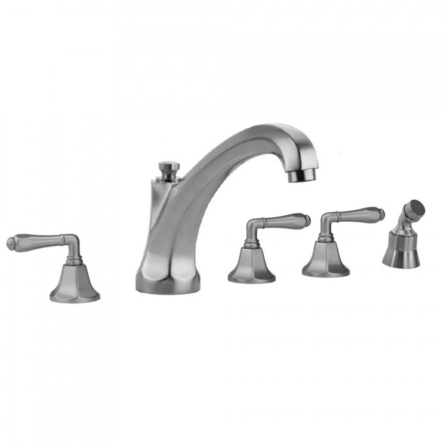 Jaclo Astor Roman Tub Set with High Spout and Smooth Lever Handles and Angled Handshower Mount