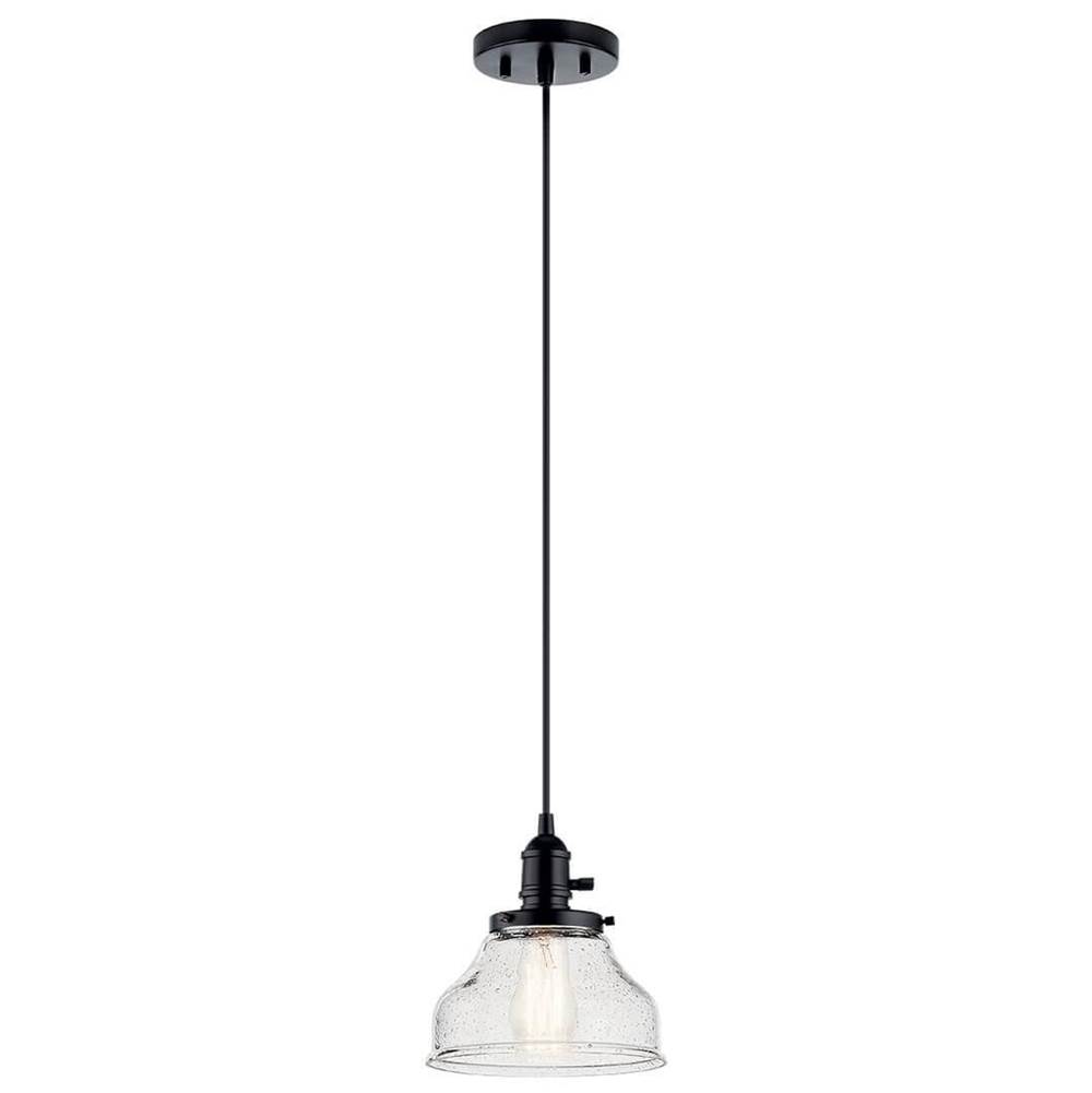 Kichler Lighting Avery 8.5 Inch 1 Light Bell Mini Pendant with Clear Seeded Glass in Black