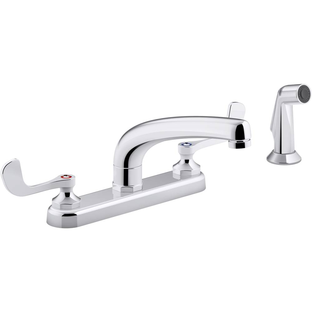 Kohler Triton® Bowe® 1.5 gpm kitchen sink faucet with 8-3/16'' swing spout, matching finish sidespray, aerated flow and wristblade handles
