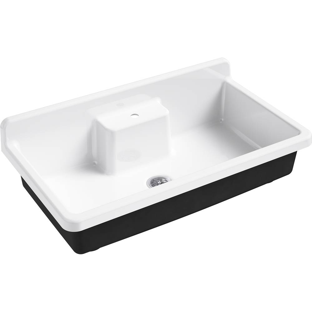 Kohler Farmstead® 45'' x 25'' x 9'' top-mount/wall-mount workstation kitchen sink with single faucet hole, black underside