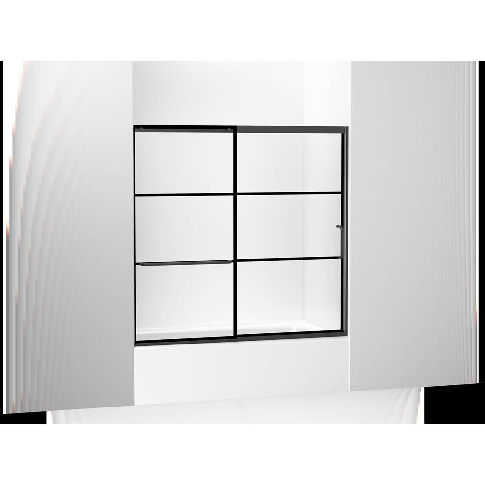 Kohler Elate™ Sliding bath door, 56-3/4'' H x 56-1/4 - 59-5/8'' W with heavy 5/16'' thick Crystal Clear glass with rectangular grille pattern