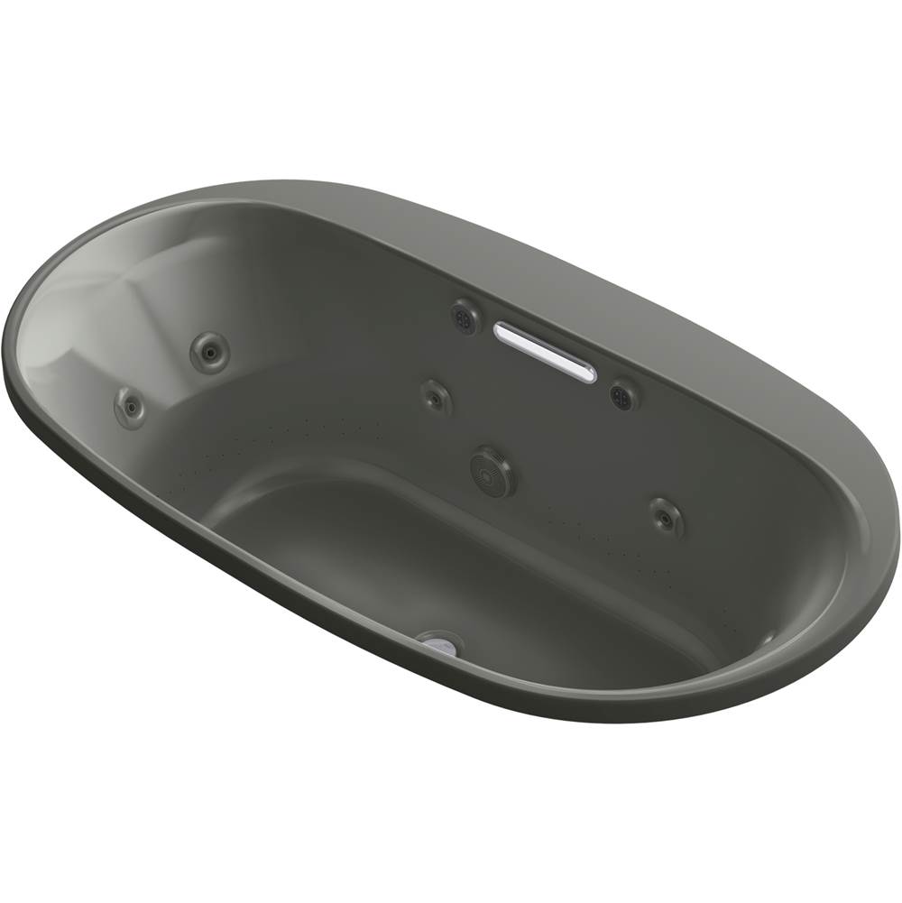 Kohler Underscore® Oval 65-1/2'' x 35-5/8'' Heated BubbleMassage™ air bath with whirlpool, center drain