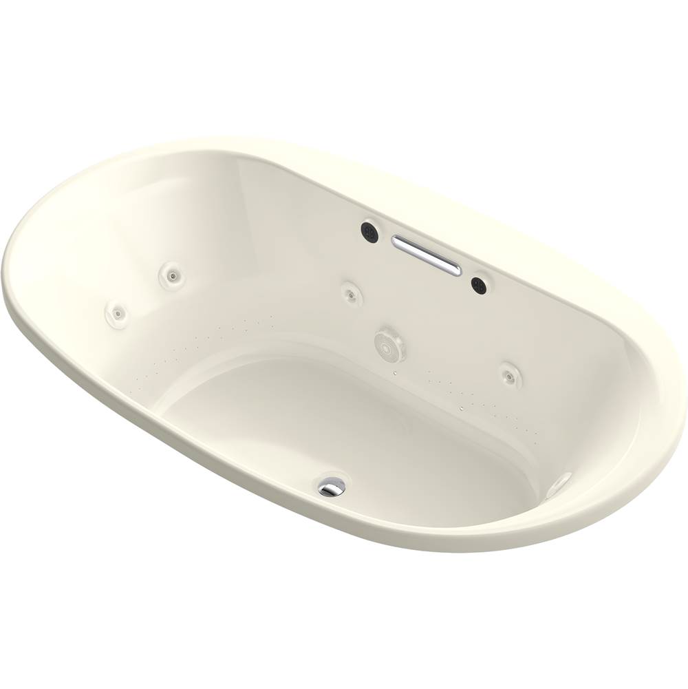 Kohler Underscore® Oval 71-1/2'' x 41-1/2'' Heated BubbleMassage™ air bath with whirlpool, center drain