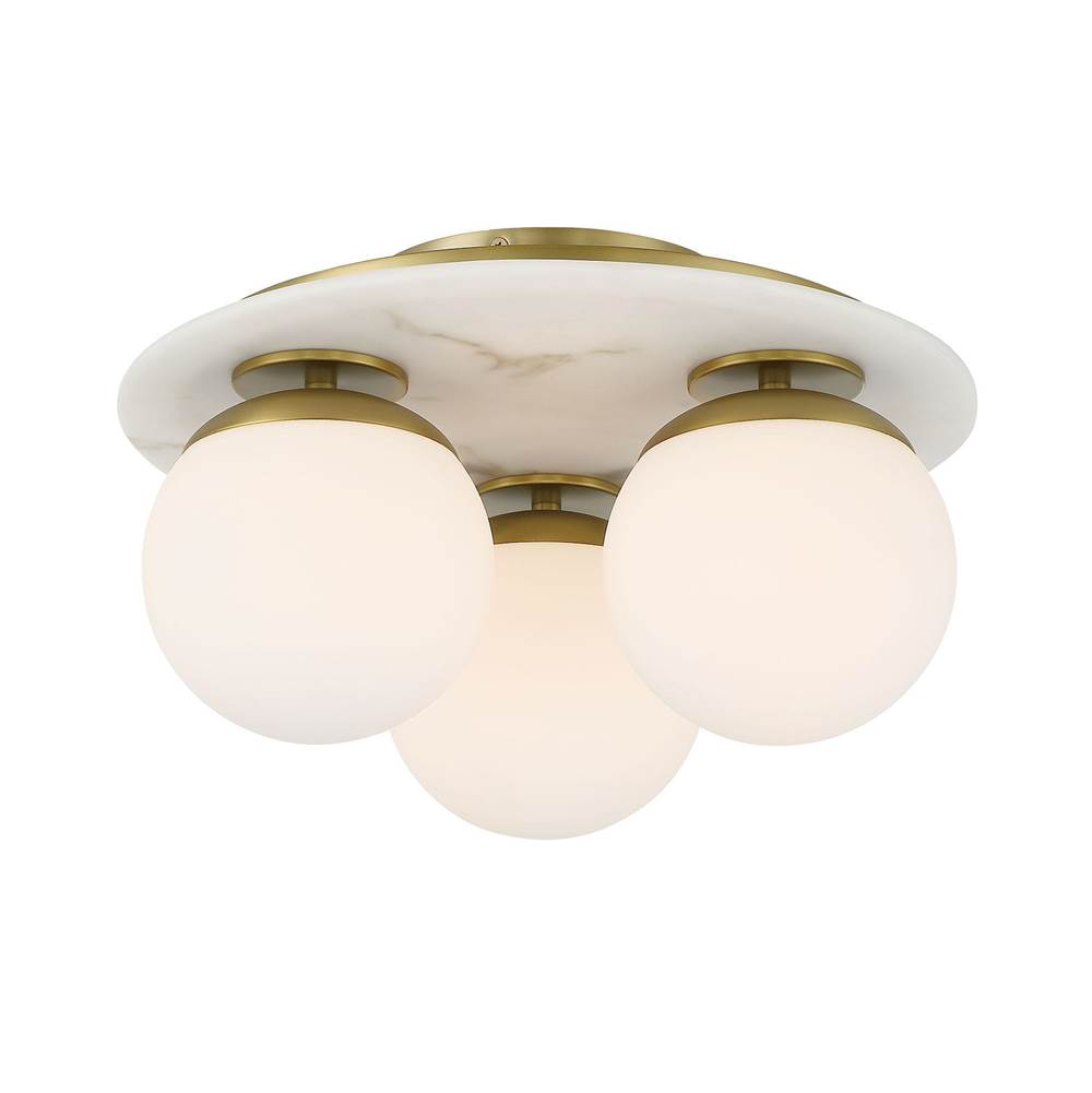 Minka-Lavery Orban 3-Light Soft Brass and Faux Alabaster Semi Flush Mount with Etched White Glass Shades