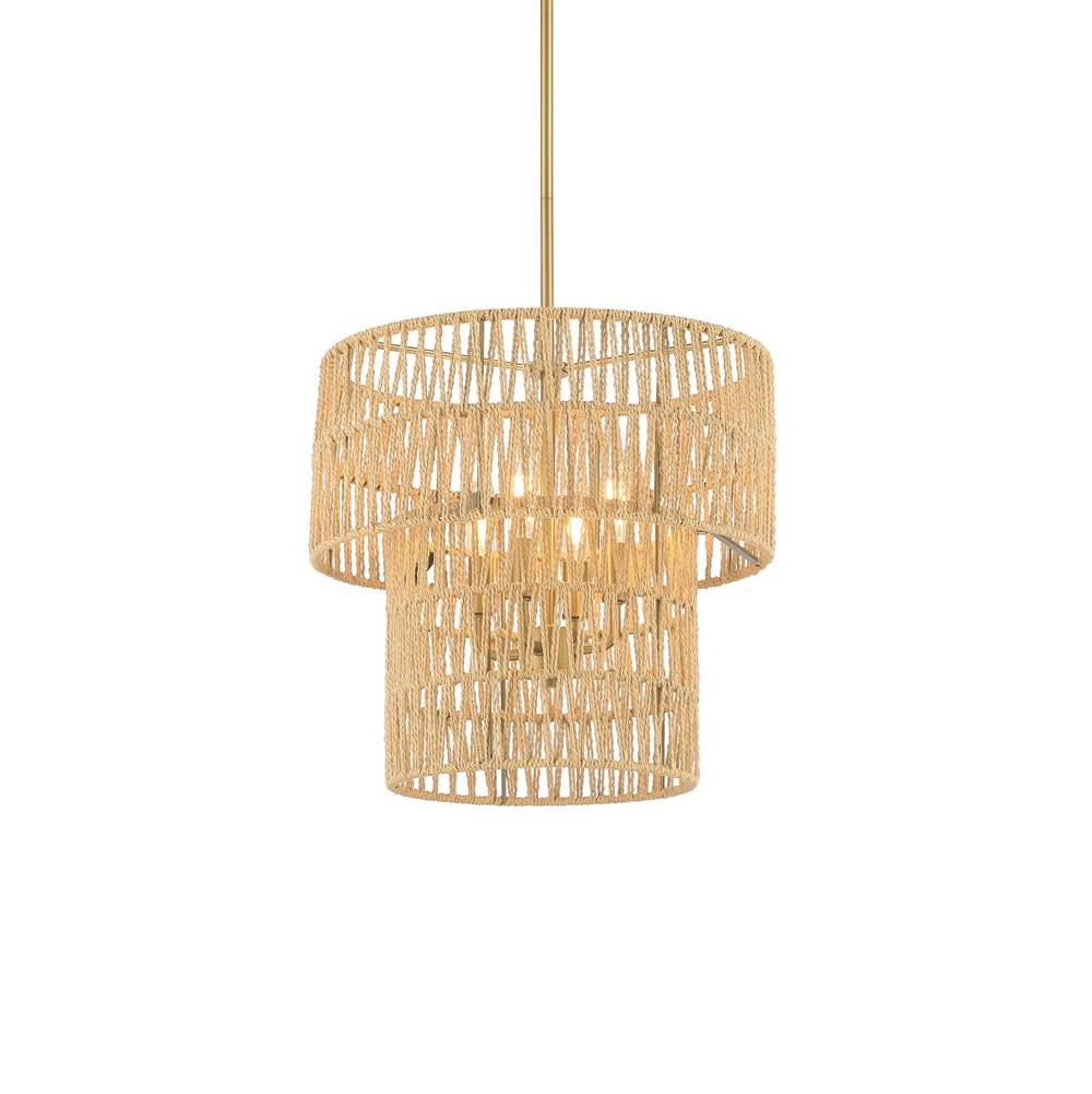 Minka-Lavery Bungalow Heaven 4-Light Soft Brass Pendant with Papyrus Rope Shade