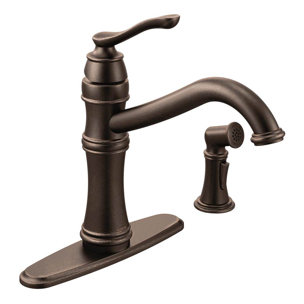 Moen Belfield Traditional One Handle High Arc Kitchen Faucet with Side Spray and Optional Deckplate Included, Oil Rubbed Bronze