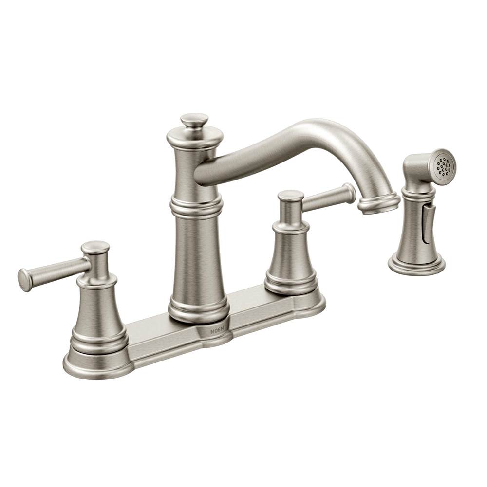 Moen Belfield Traditional Two Handle High Arc Kitchen Faucet with Side Spray, Spot Resist Stainless