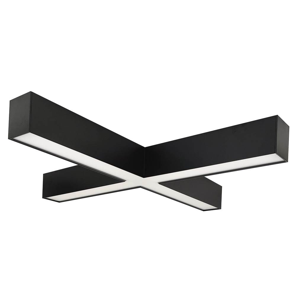 Nora Lighting ''X'' Shaped L-Line LED Indirect/Direct Luminaire, Selectable CCT, 6028lm, Black finish
