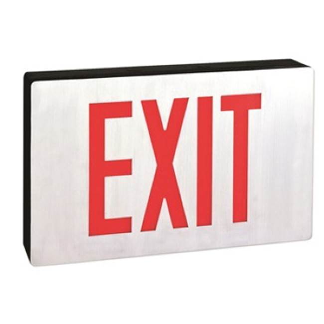 Nora Lighting Die-Cast LED Exit Sign w/ Battery Backup, Single-Faced Aluminum w/ Red Letters in Black Housing