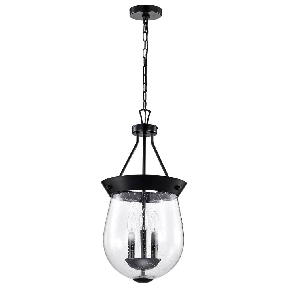 Nuvo Boliver 3 Light Pendant; 11 Inches; Matte Black Finish; Clear Seeded Glass
