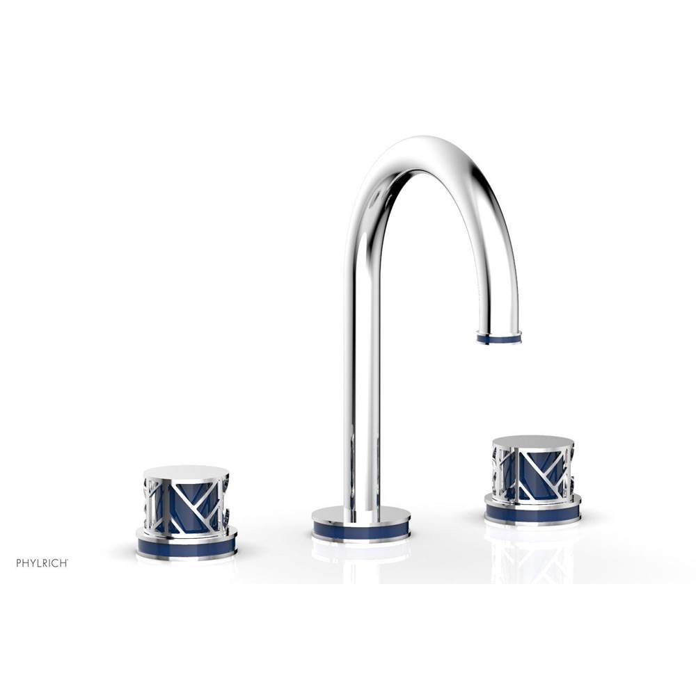 Phylrich Satin Nickel Jolie Widespread Lavatory Faucet With Gooseneck Spout, Round Cutaway Handles, And Navy Blue Accents - 1.2GPM