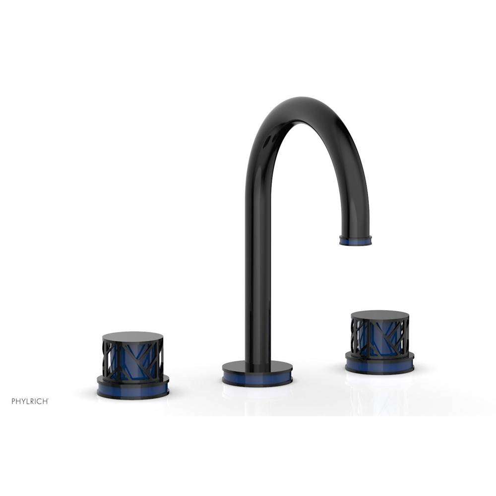 Phylrich Polished Nickel Jolie Widespread Lavatory Faucet With Gooseneck Spout, Round Cutaway Handles, And Navy Blue Accents - 1.2GPM