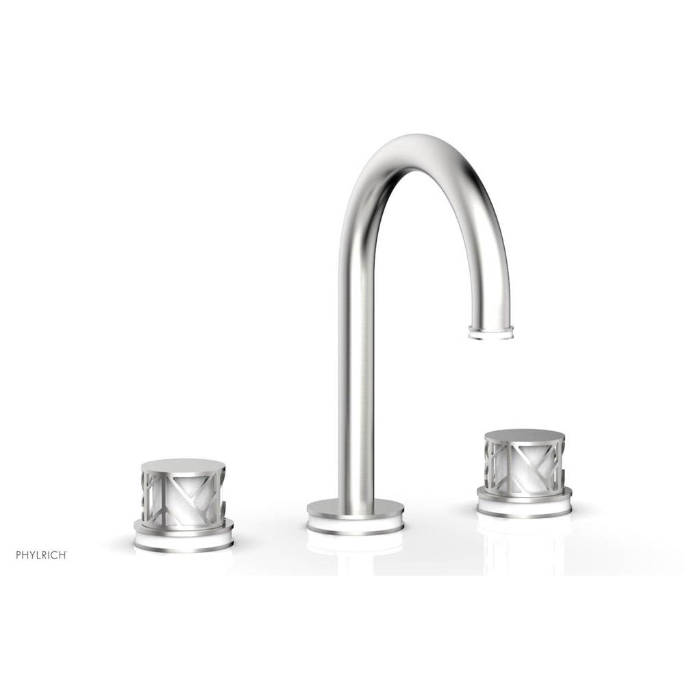 Phylrich Burnished Nickel Jolie Widespread Lavatory Faucet With Gooseneck Spout, Round Cutaway Handles, And Gloss White Accents - 1.2GPM