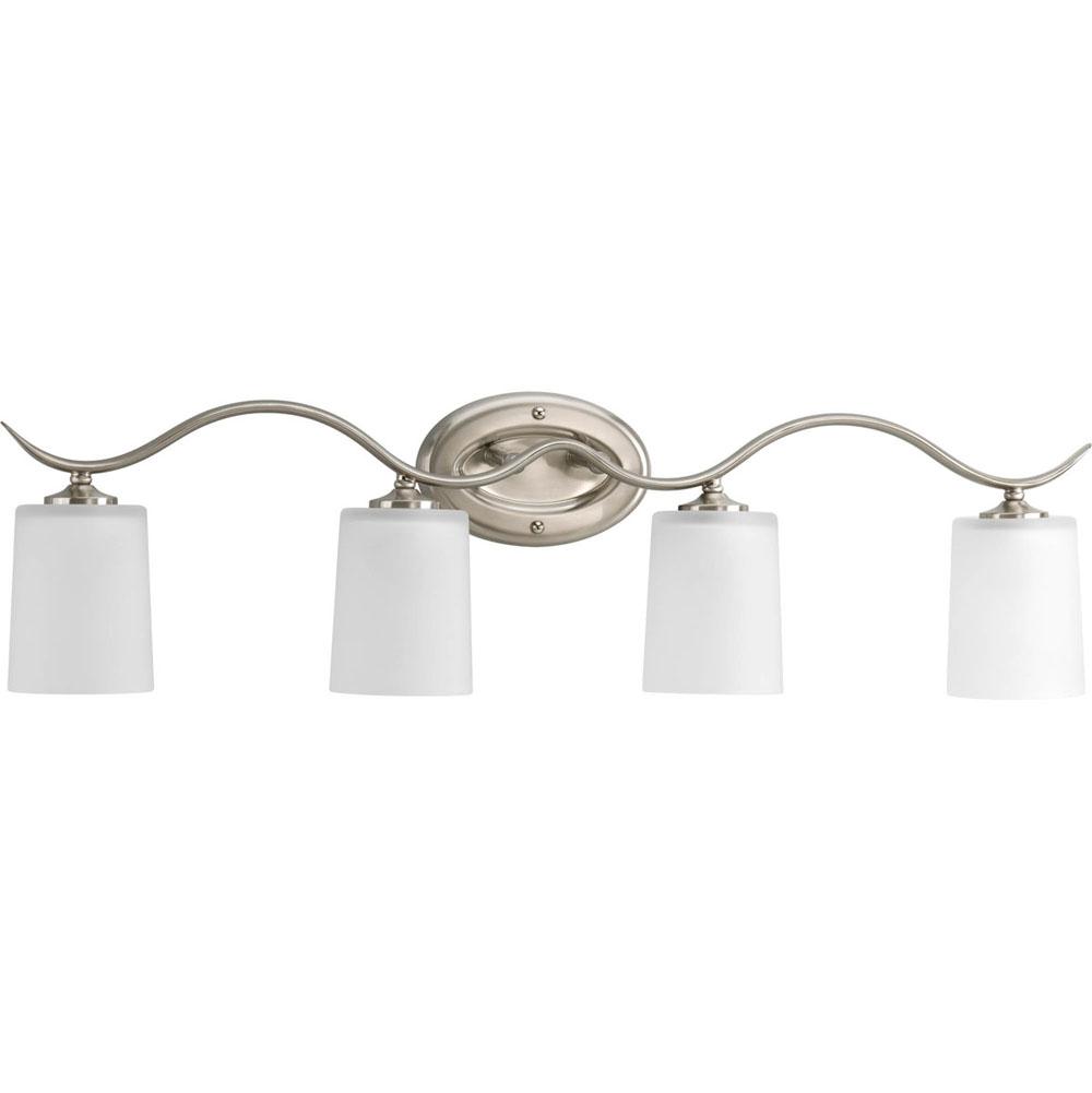 Progress Lighting Inspire Collection Four-Light Brushed Nickel Etched Glass Traditional Bath Vanity Light