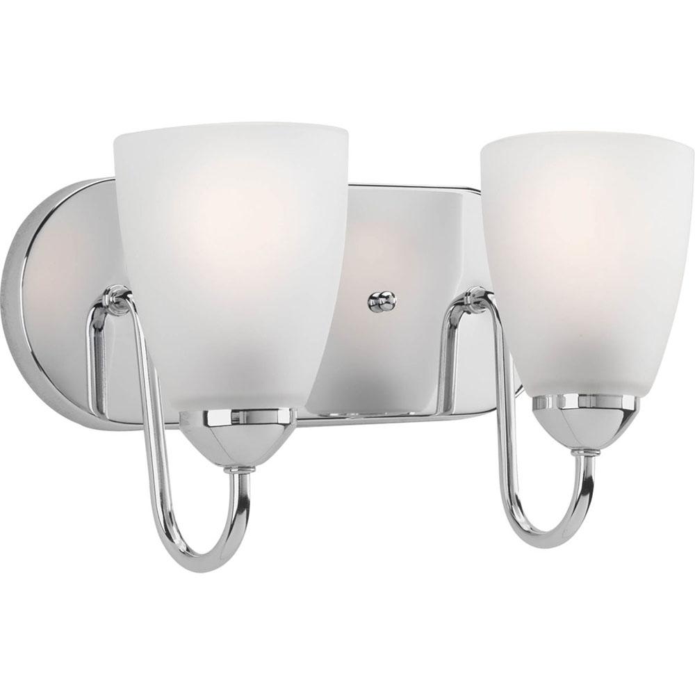 Progress Lighting Gather Collection Two-Light Polished Chrome Etched Glass Traditional Bath Vanity Light