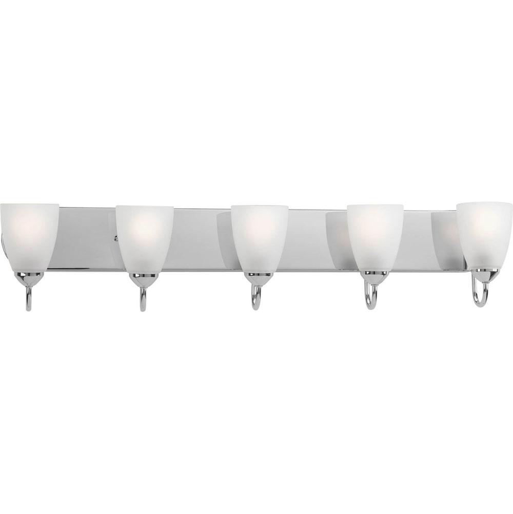 Progress Lighting Gather Collection Five-Light Polished Chrome Etched Glass Traditional Bath Vanity Light