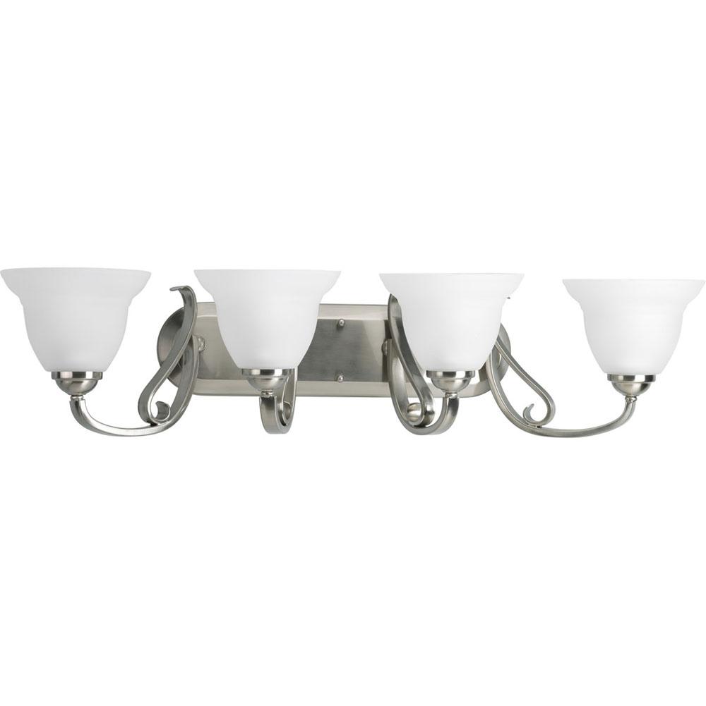 Progress Lighting Torino Collection Four-Light Brushed Nickel Etched Glass Transitional Bath Vanity Light