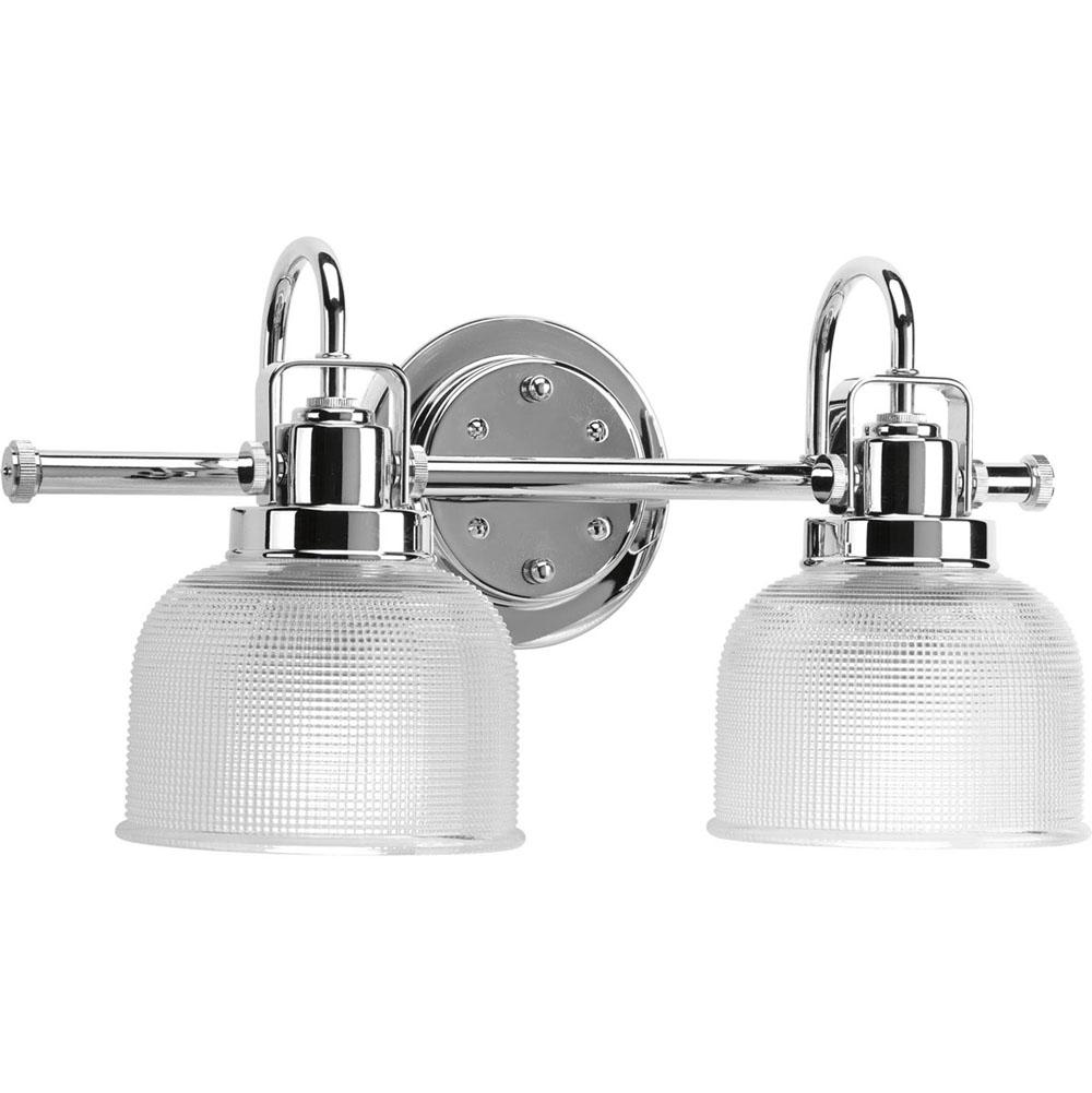 Progress Lighting Archie Collection Two-Light Polished Chrome Clear Double Prismatic Glass Coastal Bath Vanity Light