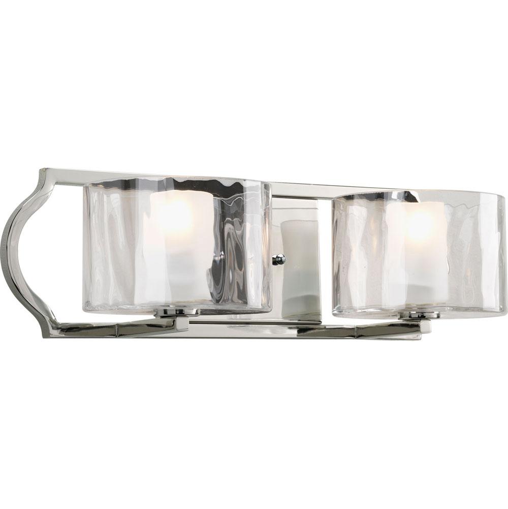 Progress Lighting Caress Collection Two-Light Polished Nickel Clear Water Glass Luxe Bath Vanity Light